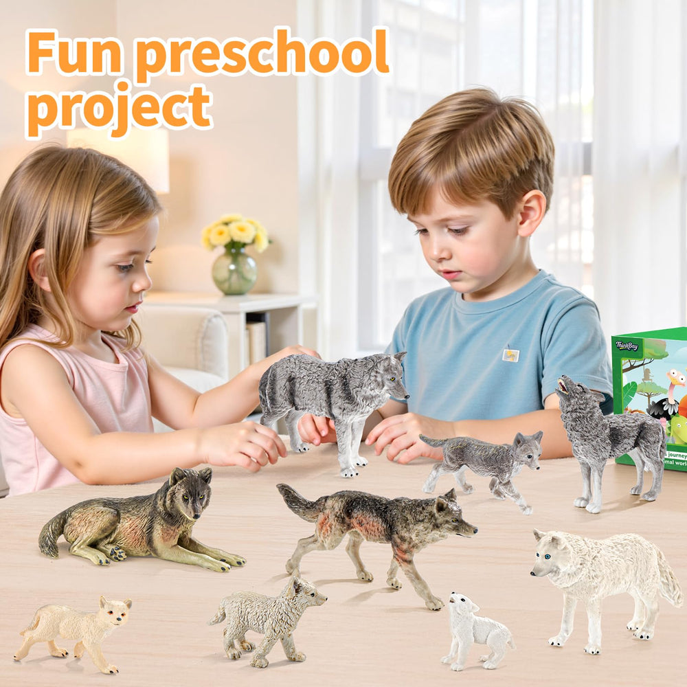 THINKBAY Wolf figurines are durable plastic for lasting forest play.