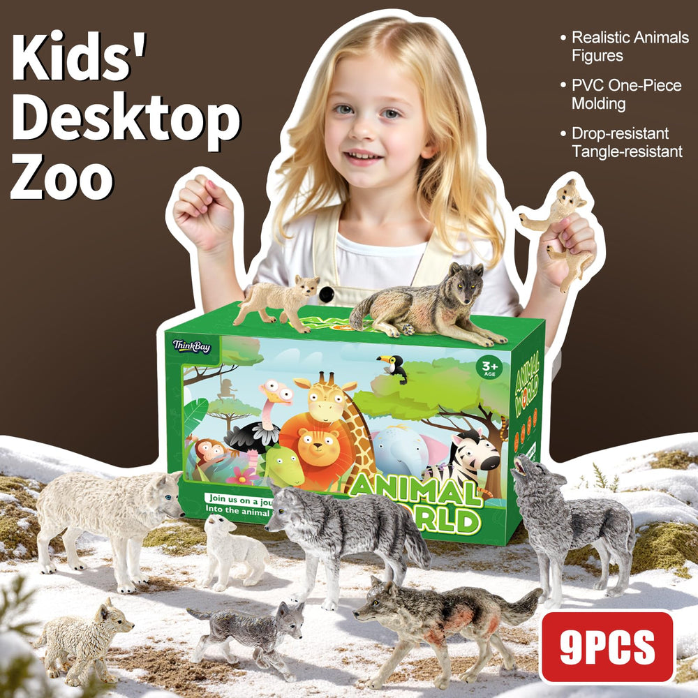 THINKBAY Wolf figurines invite kids to craft forest stories and imaginative role-play.
