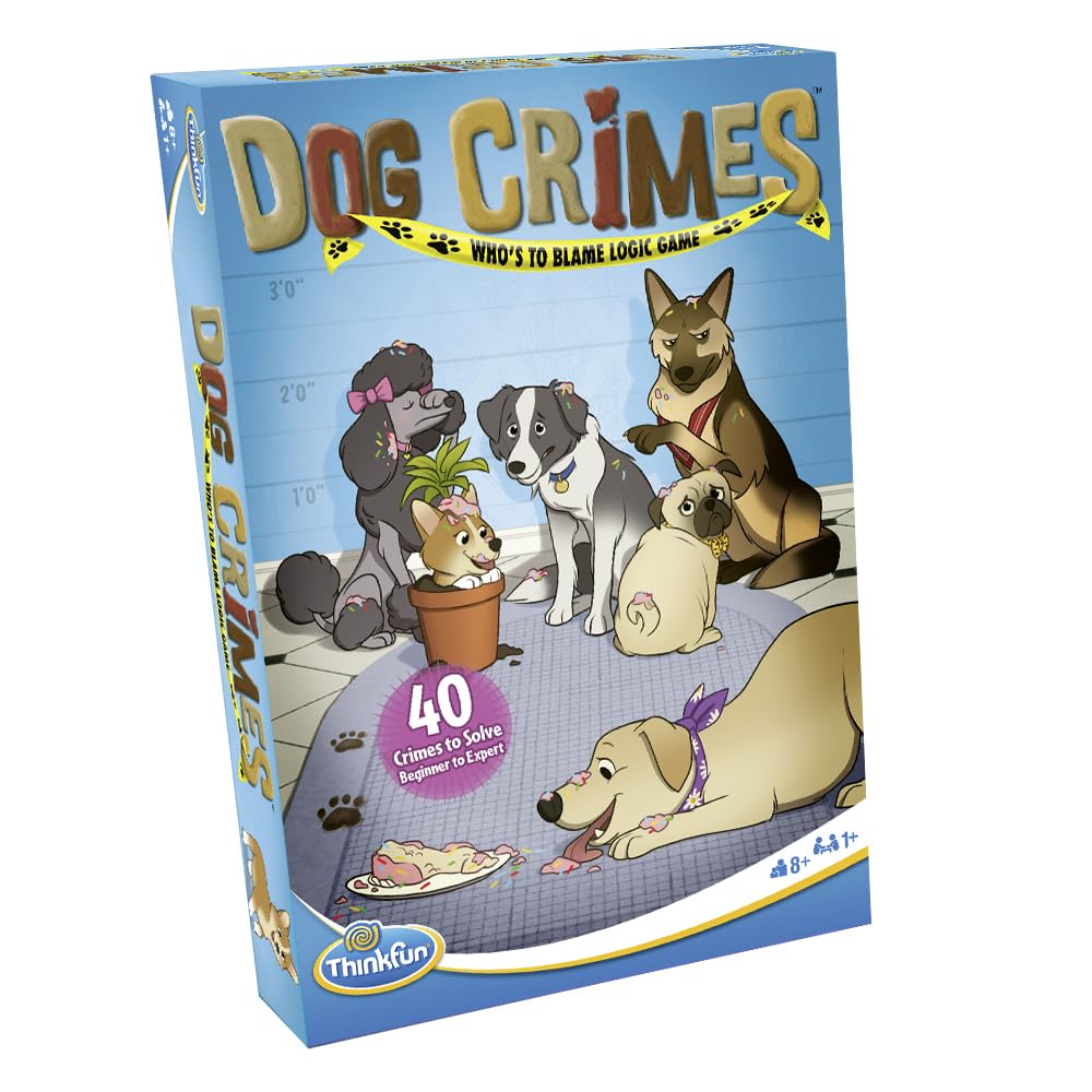 ThinkFun Dog Crimes dog tokens ready for clue-driven deduction.