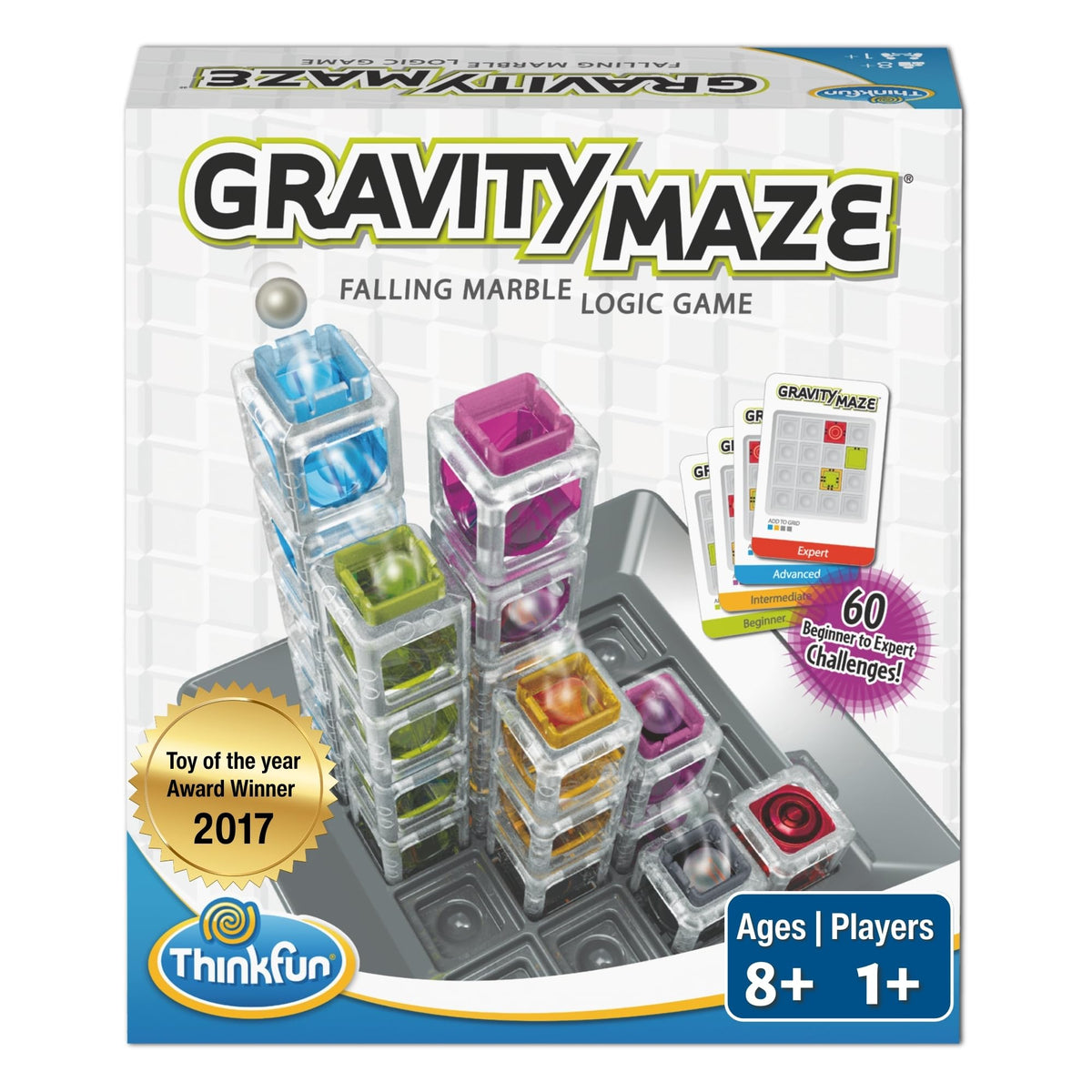 ThinkFun Gravity Maze grid base encourages strategic planning with marble puzzles.