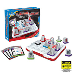 ThinkFun Laser Maze box front shows branding for engaging, brain-boosting puzzle play.