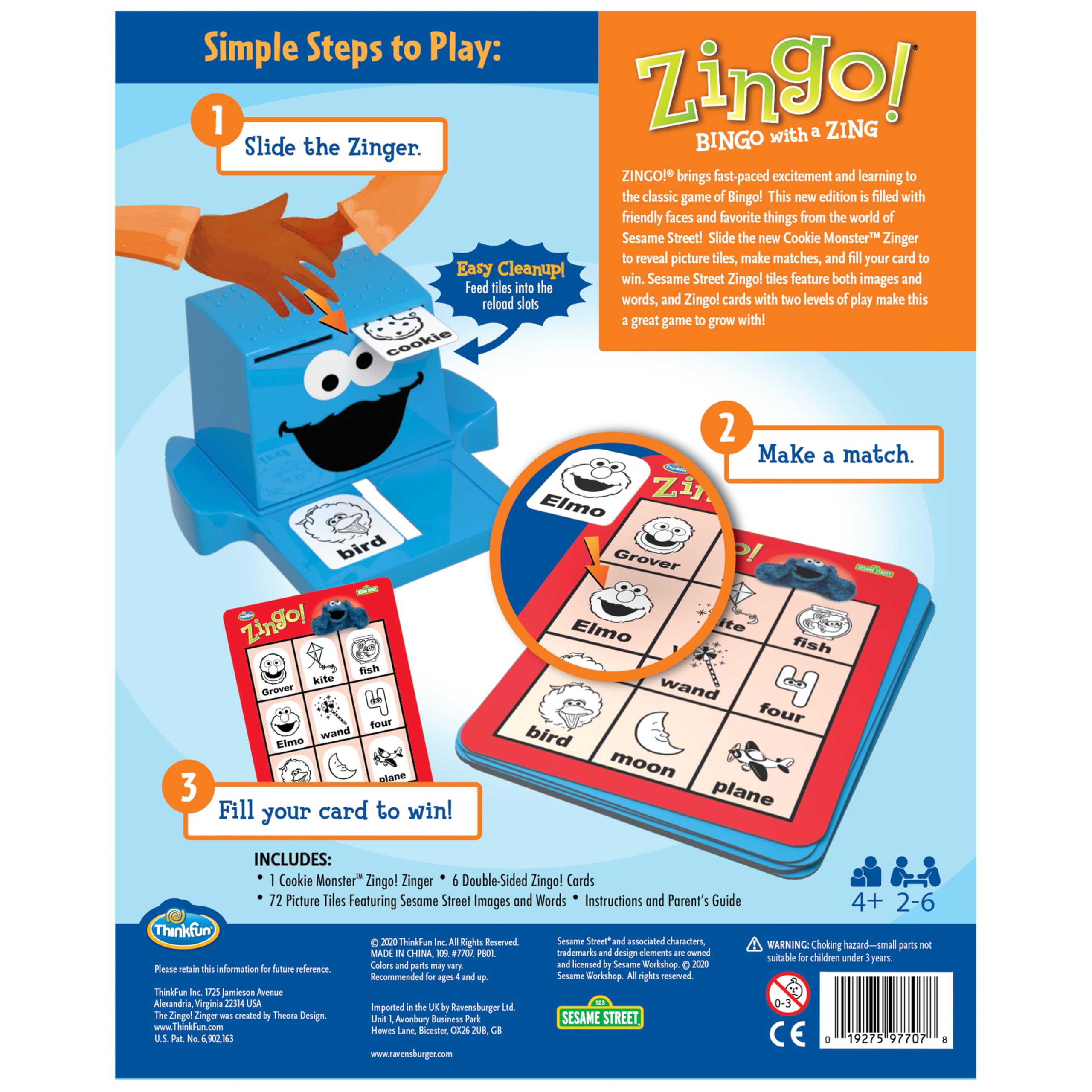 ThinkFun Sesame Street Zingo bright components invite shared family time.
