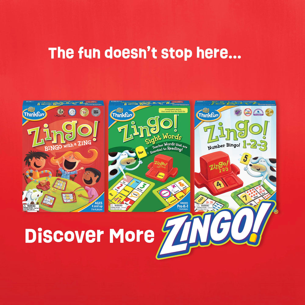 ThinkFun Zingo Word Builder spelling practice during family game night
