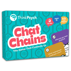 ThinkPsych Chat Chains box and cards on table for social skills practice.