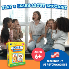 ThinkPsych Go Fish faces feelings players image encourages teamwork in group activities.