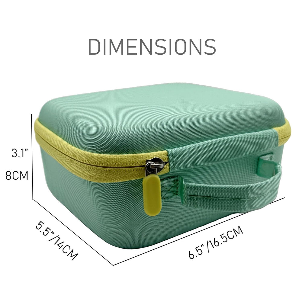 Green and yellow Thisness travel case highlights a compact Nex Playground companion.