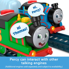 Thomas & Friends Percy train top button action showcasing engaging phrases during fast rolling action.