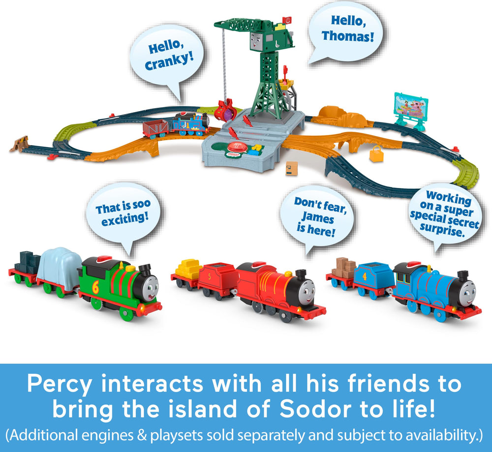 Thomas & Friends Percy train interacting with other engines for pretend play recognition.