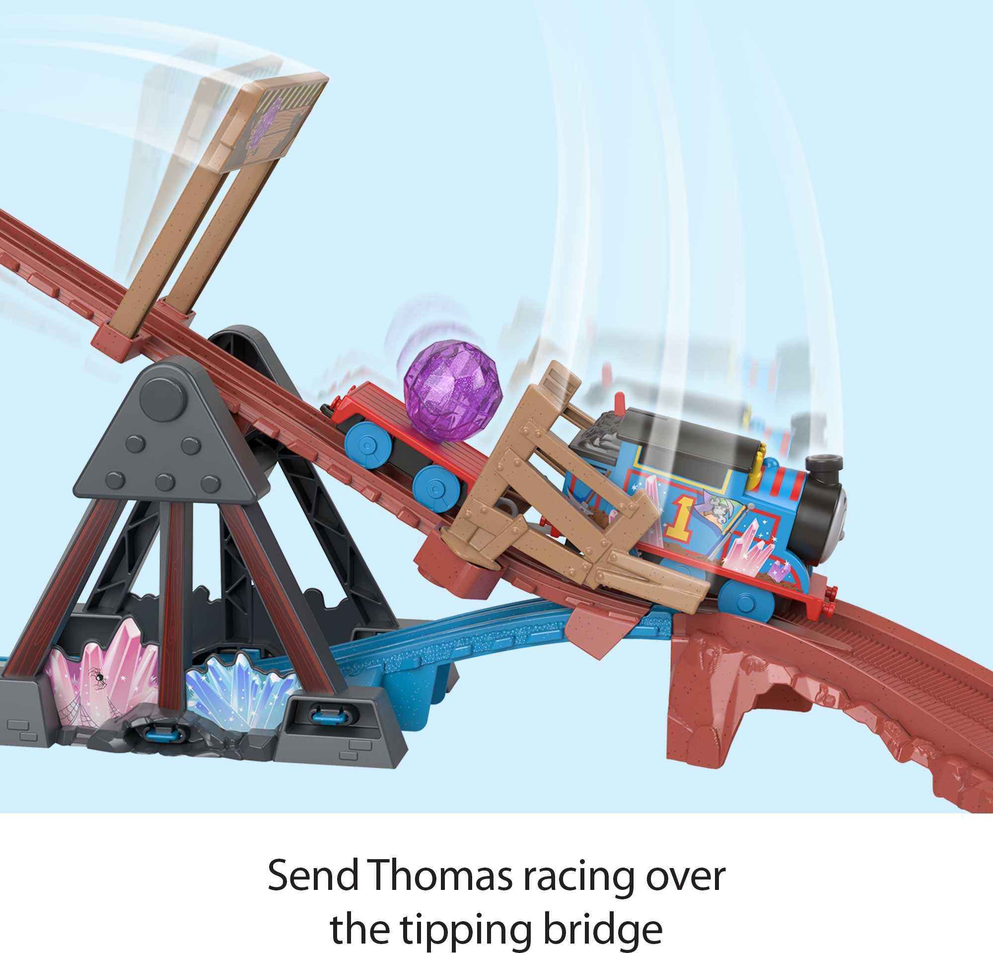 Thomas & Friends blue engine delivers fast launches via the top switch.