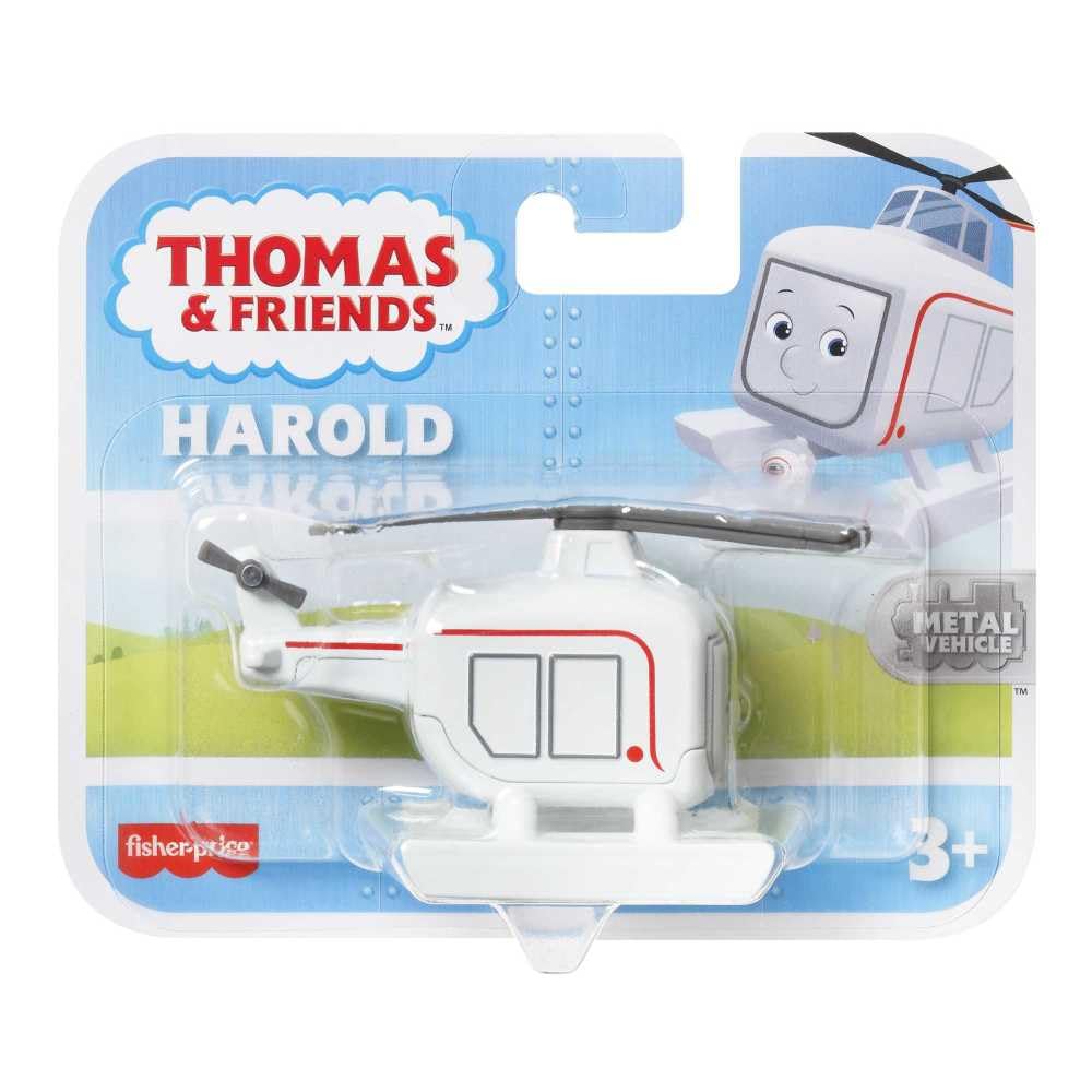 Harold engine includes plastic connectors to attach to Thomas & Friends trains for expanded play.