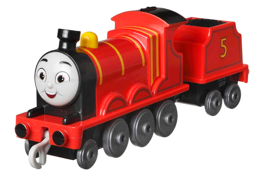 Thomas & Friends James die-cast push-along engine on track, boosts active play and coordination.