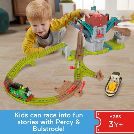 Thomas and Friends Percy engine racing across the track for action-packed play.