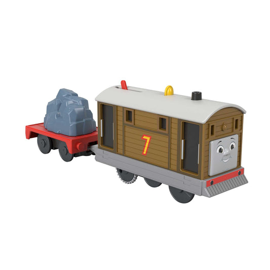 THOMAS & FRIENDS Toby motorized locomotive with cargo wagon for imaginative train adventures.