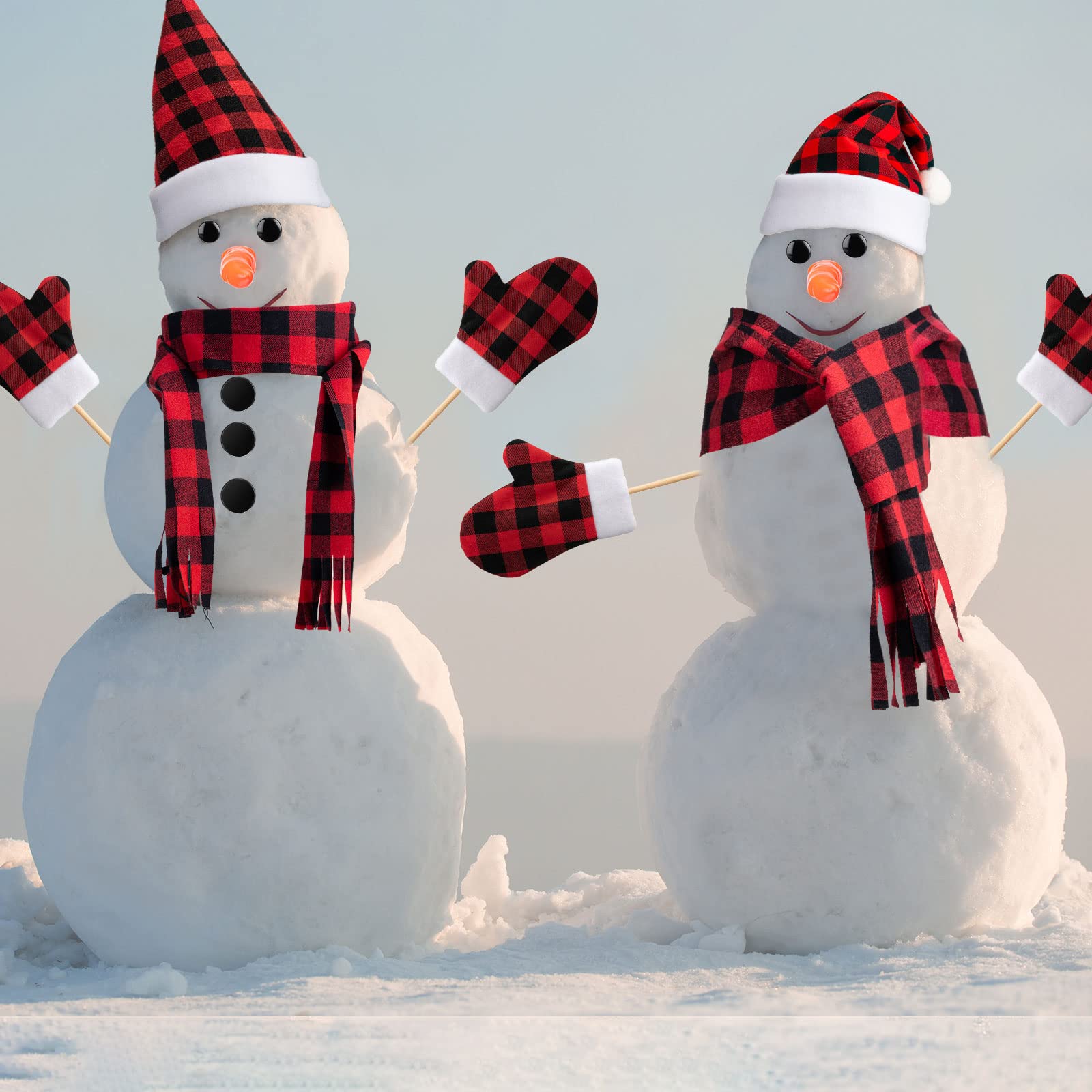 Threan scarf and buttons enhance festive winter charm.