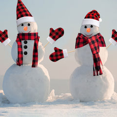 Threan scarf and buttons enhance festive winter charm.