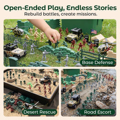Three Otters army playset ops building with rooftop helipad for missions.