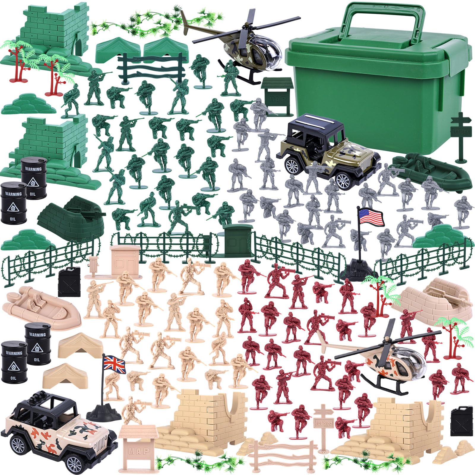 Three Otters army playset soldiers ready for imaginative battlefield scenarios.