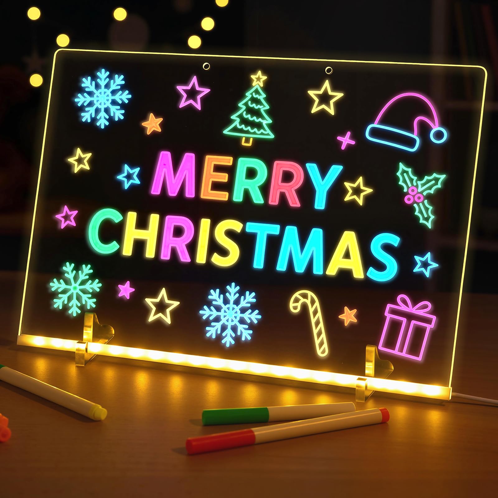 Three Otters LED note board with 7 colors provides vibrant glow for kids' doodles.