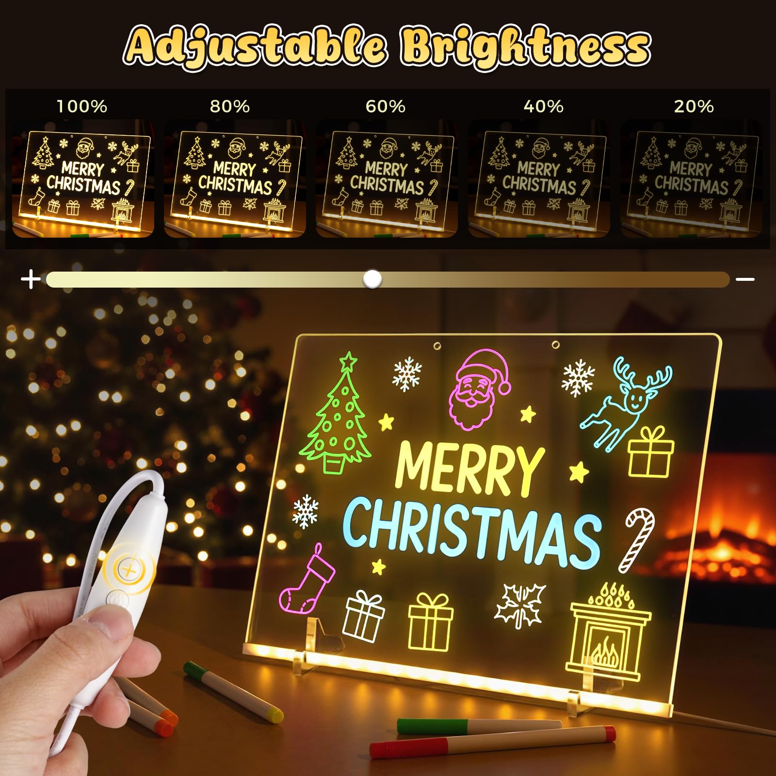 Three Otters LED note board with spray bottle keeps cleanup quick and easy.