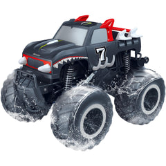 Threeking Monster Truck waterproof front view on rugged terrain for all-weather play