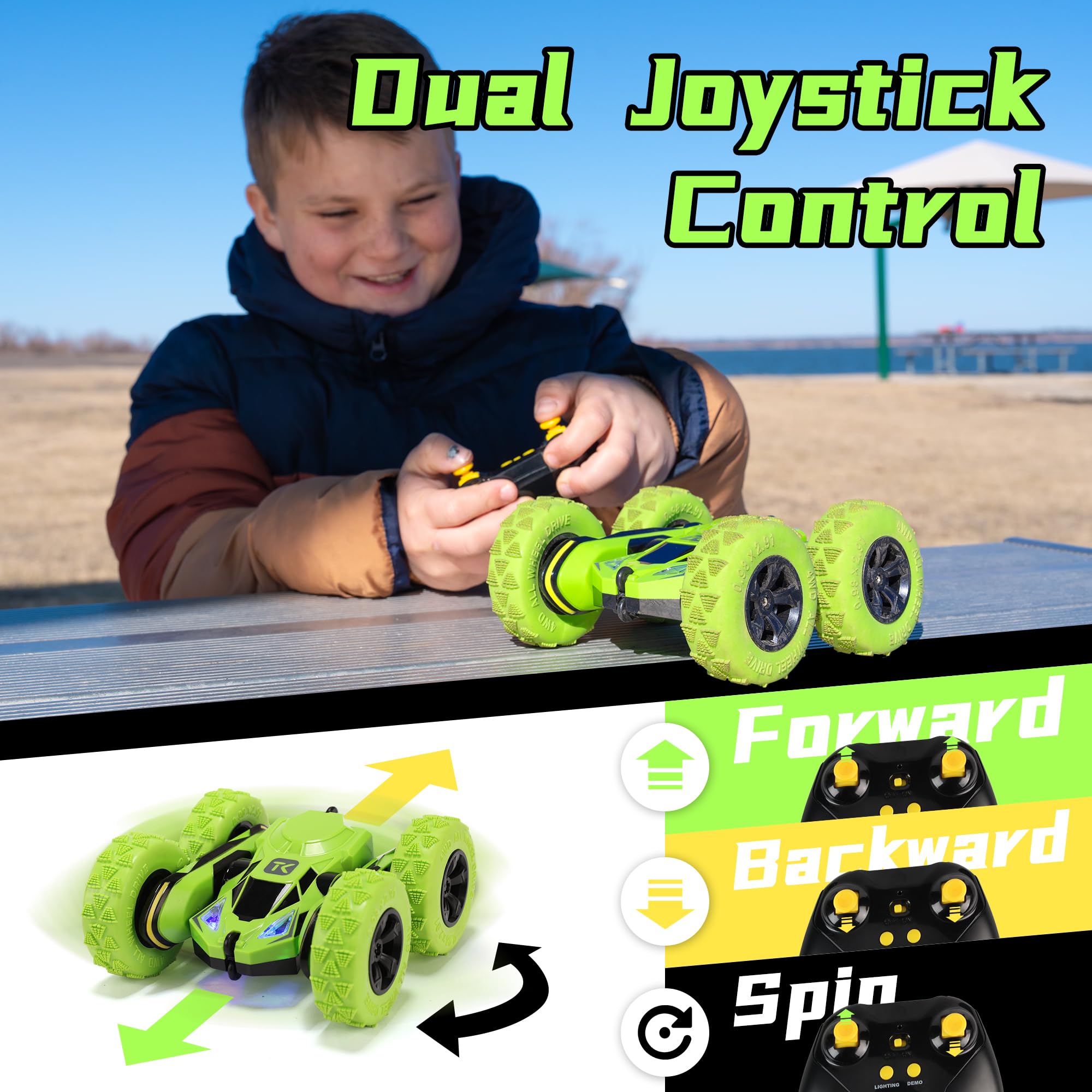 Threeking remote control car green durable ABS plastic keeps playing long
