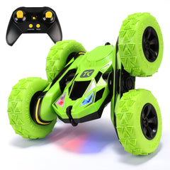 Threeking remote control car green front view, compact indoor fun