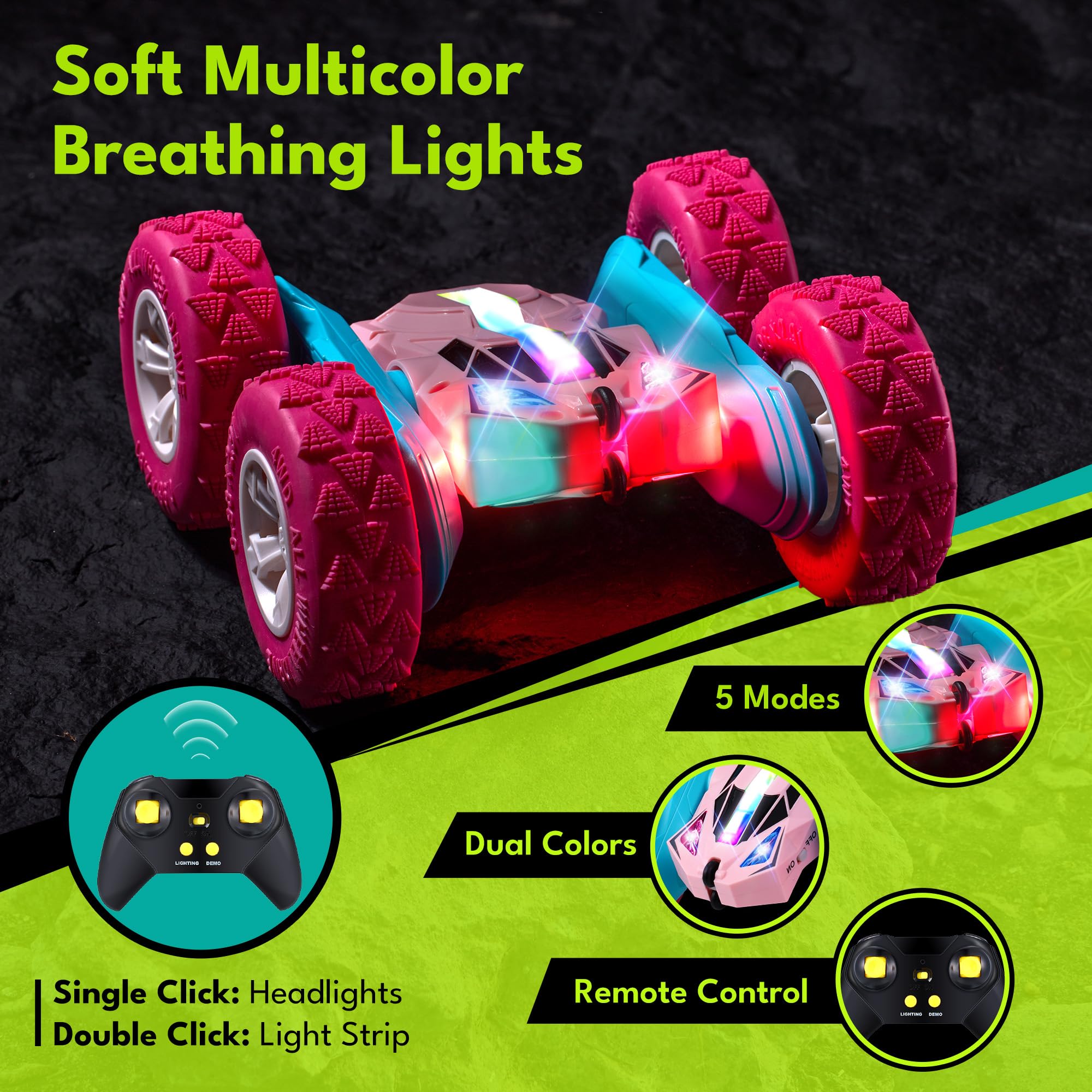Threeking RC car pink color side view features stylish design for kids