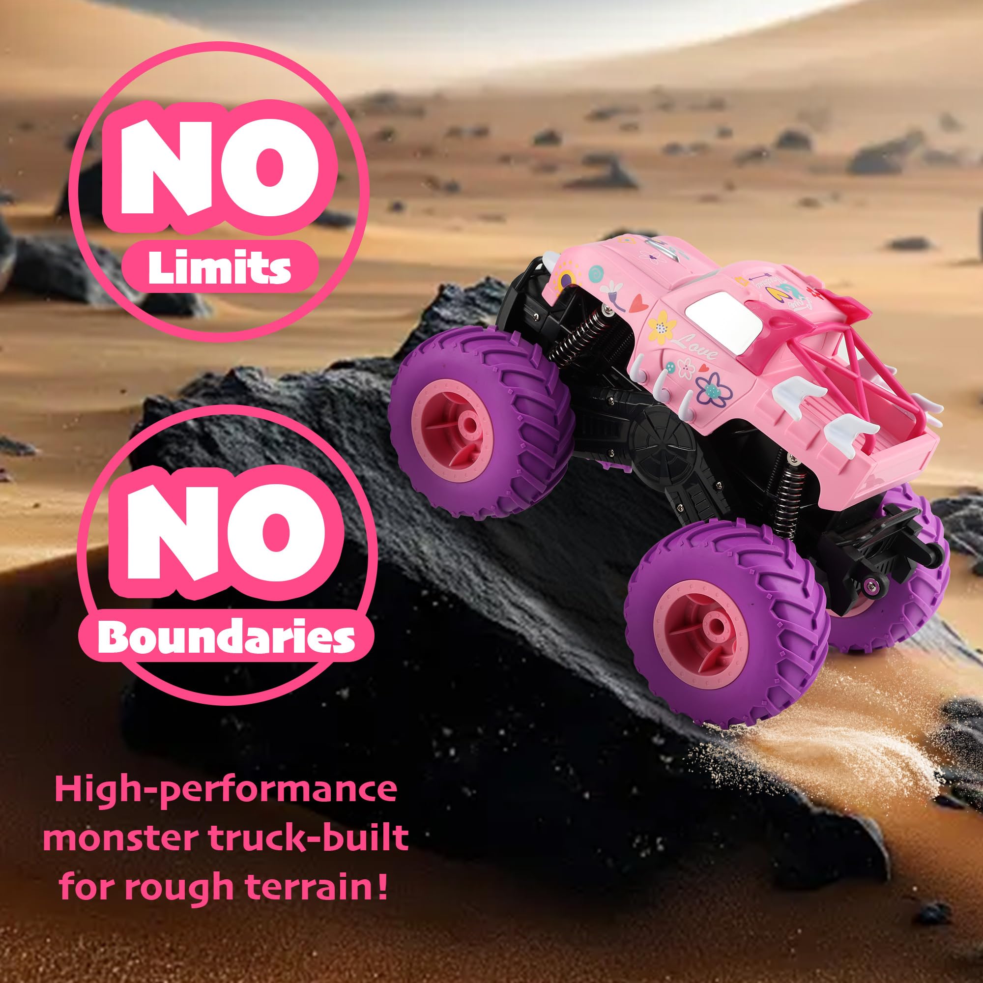 Threeking RC monster truck features front and rear anti-collision beams for durability