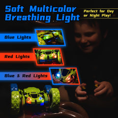 Threeking RC stunt car color-changing lights enhance visibility during play