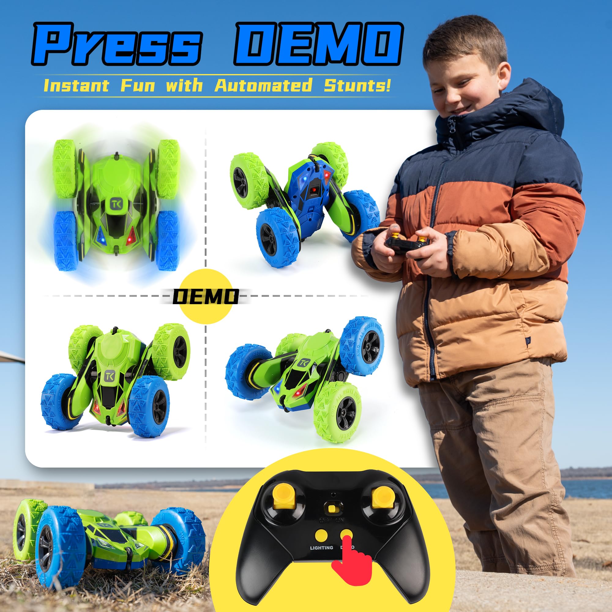 Threeking RC stunt car double-sided driving for obstacle conquering