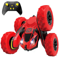 Threeking RC stunt car performs flips for dynamic indoor play.