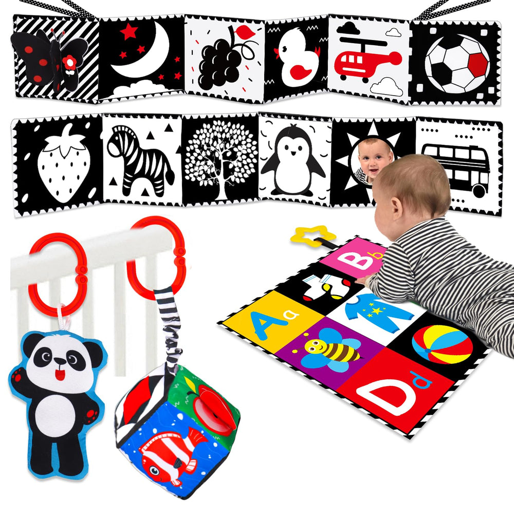 Thremhoo 4-piece high-contrast set shown together for an overview of visual and tactile play