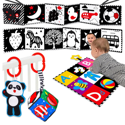 Thremhoo 4-piece high-contrast set shown together for an overview of visual and tactile play