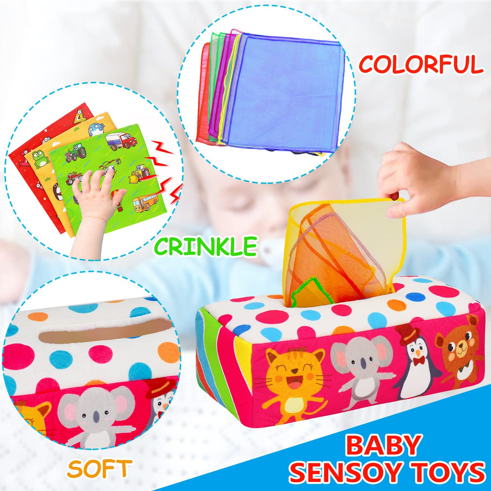 Thremhoo baby toys offer colorful tissues for playful pulling and early color recognition.