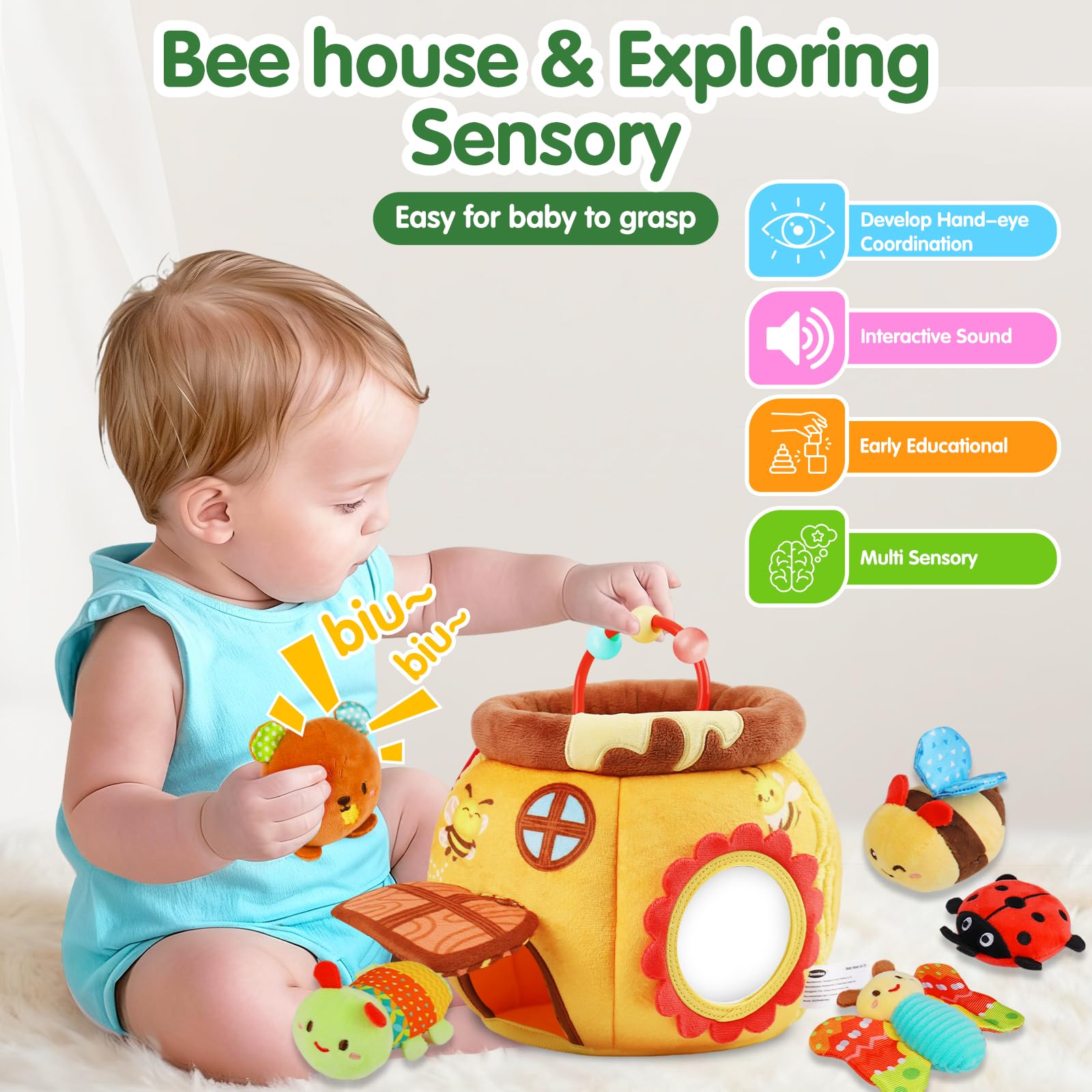 Thremhoo Beehive butterfly toy enhances sensory exploration with crinkle fabric