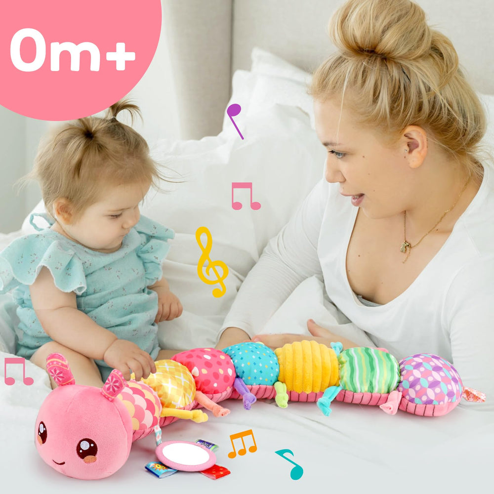 Thremhoo caterpillar plush body is soft and safe for cuddling during naps.