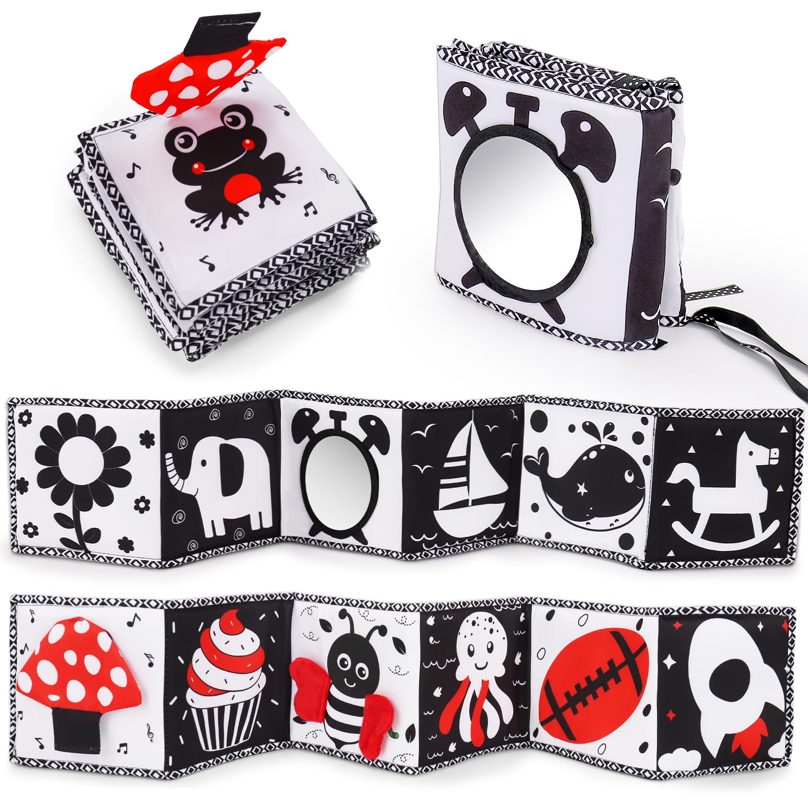 Thremhoo Black and White High Contrast Baby Toy — Soft Book, Mirror, T ...