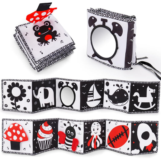 Thremhoo high-contrast soft book opened, bold patterns engage newborn focus.