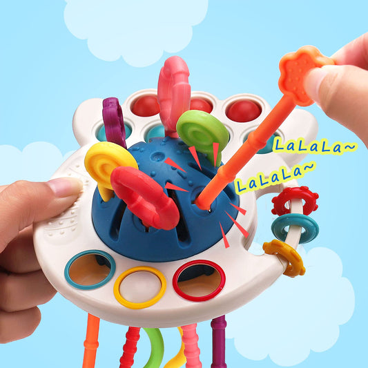 Thremhoo octopus pull-string toy with textured ropes for tactile exploration