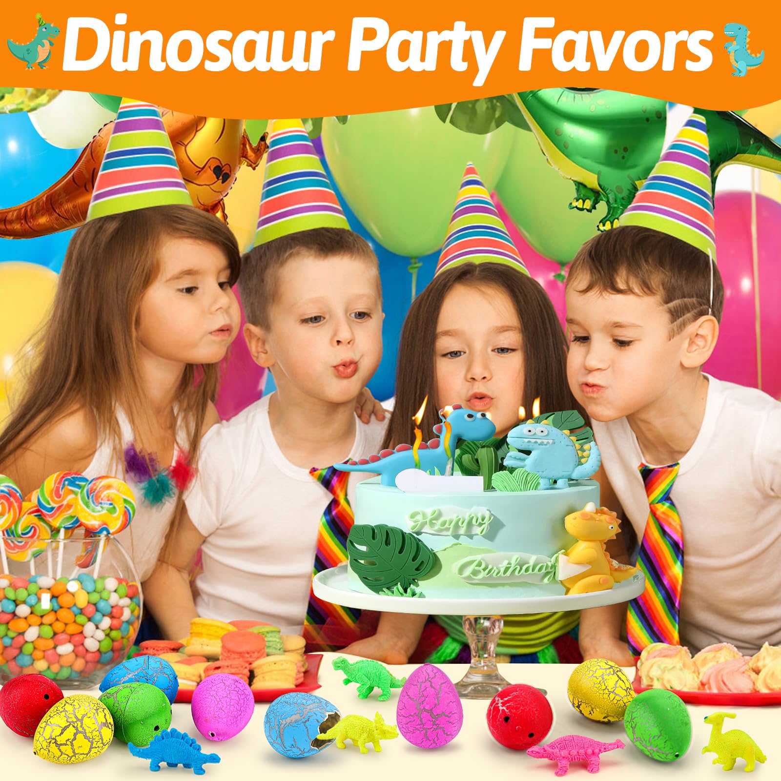 Thremhoo water-growing dino eggs showcase colorful dinosaurs.