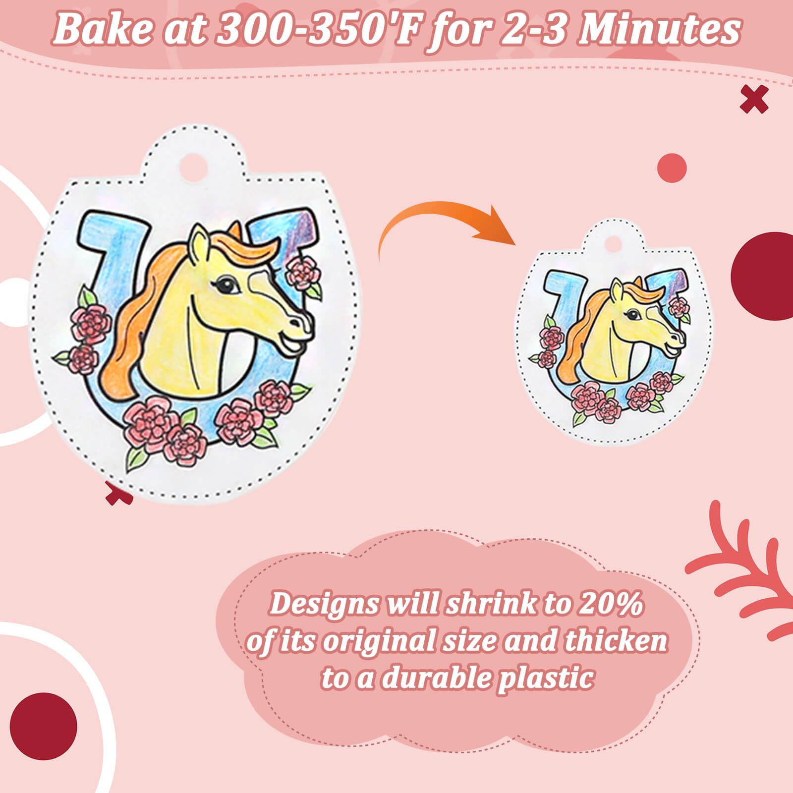 Thrilez Shrinky Plastic Sheets in oven baking process reveals shrinking magic with glossy results.
