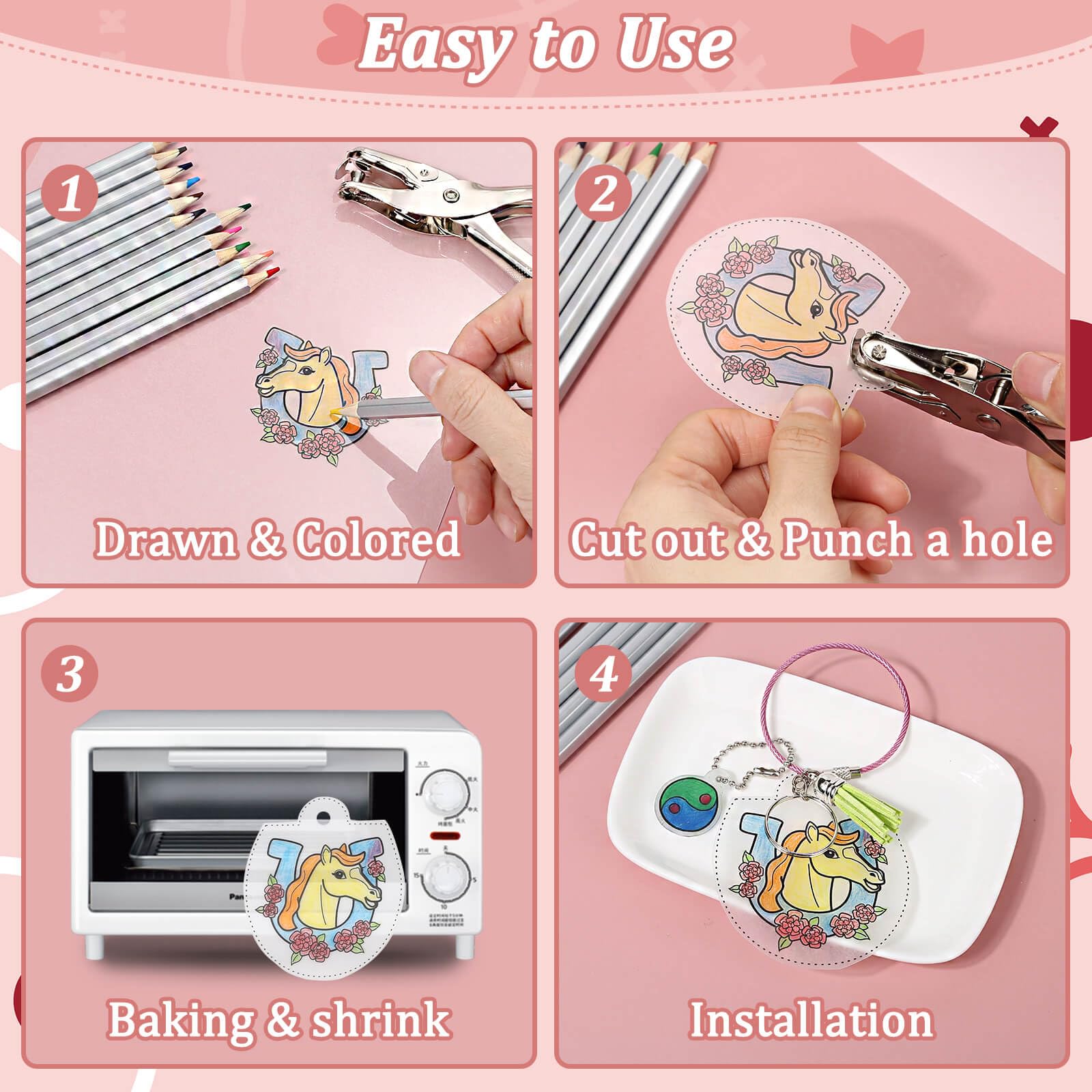 Thrilez Shrinky Plastic Sheets hole punch and scissors are essential tools for crafting.