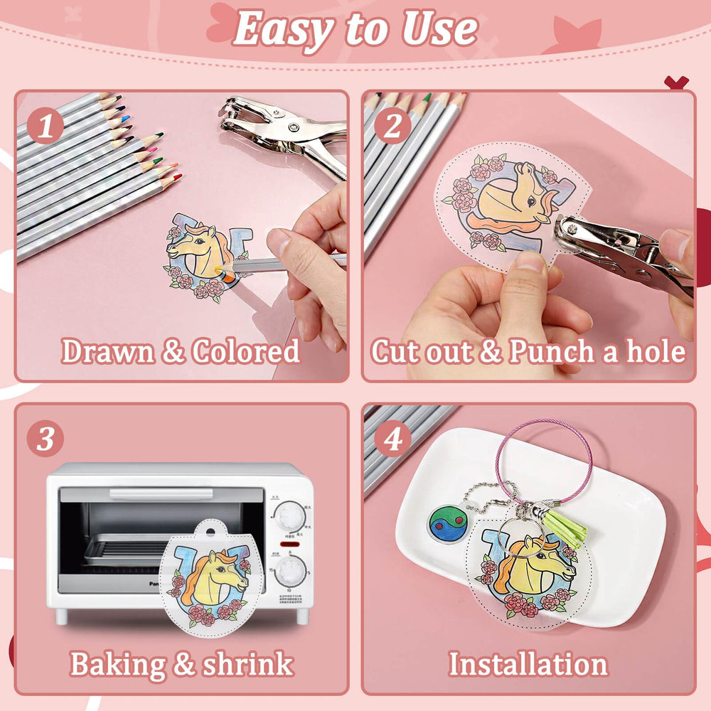 Thrilez Shrinky Plastic Sheets hole punch and scissors are essential tools for crafting.
