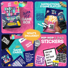 Throwback Lyrics card set with lyric challenges for group play.