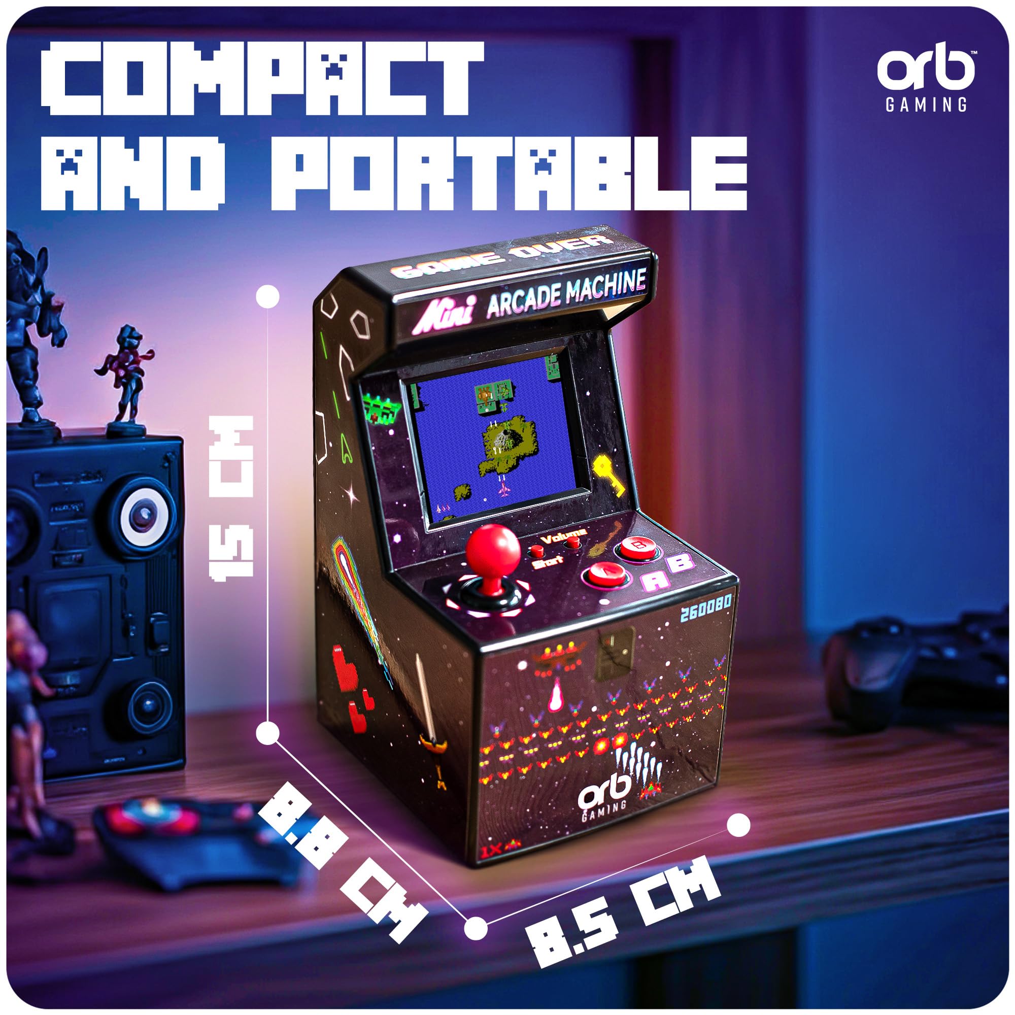 Thumbs Up Mini Arcade screen display reveals bright 2.5-inch color panel
