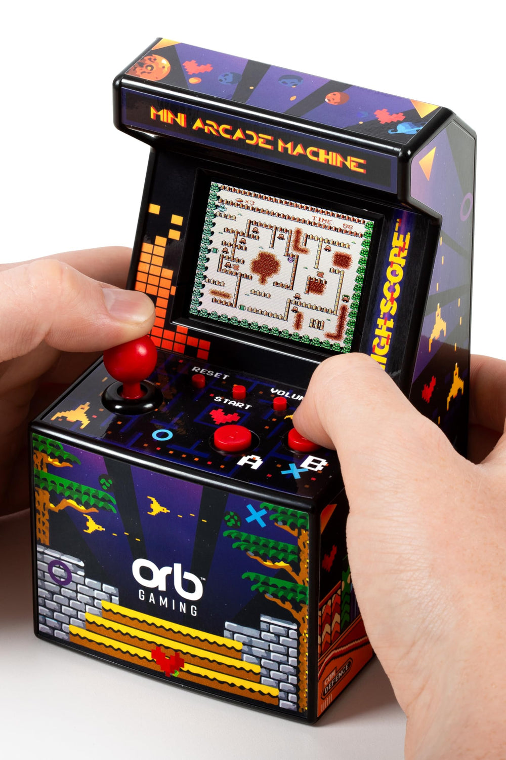 Thumbs Up Orb front view, portable mini arcade for on-the-go gaming.