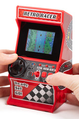 Thumbs Up Orb mini arcade racing machine front view with built-in games and portability.