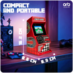 Thumbs Up Orb front view with steering wheel and gear shift for retro feel.