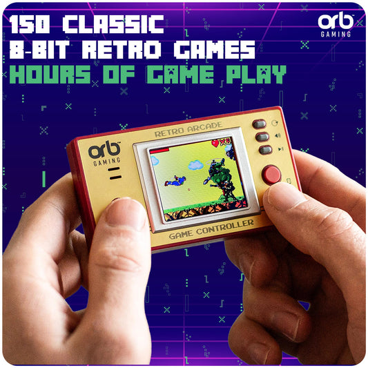 Thumbs Up mini retro console showing an 8-bit screen with sharp visuals.
