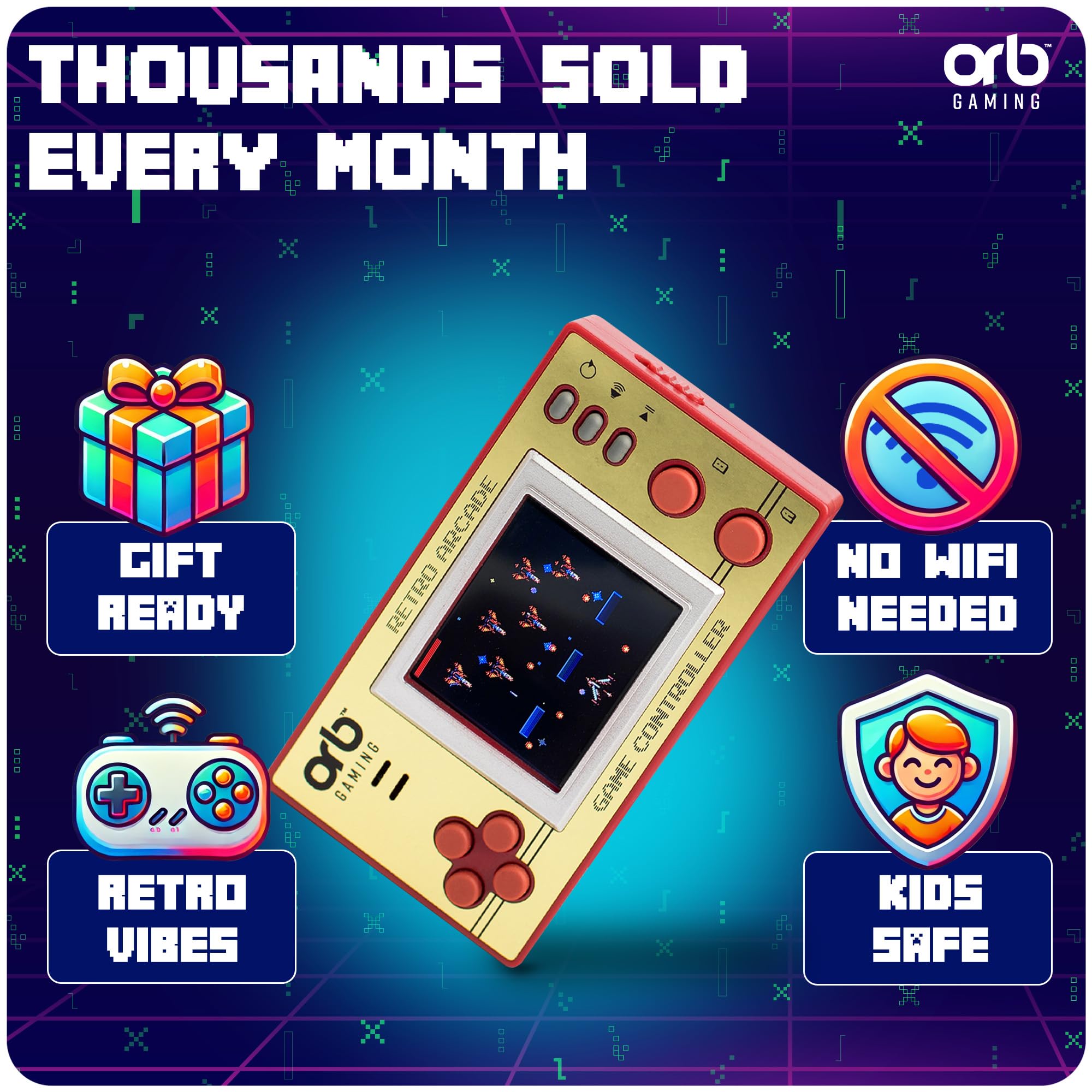 Thumbs Up mini console supports multiple genres like action, puzzle, and strategy.